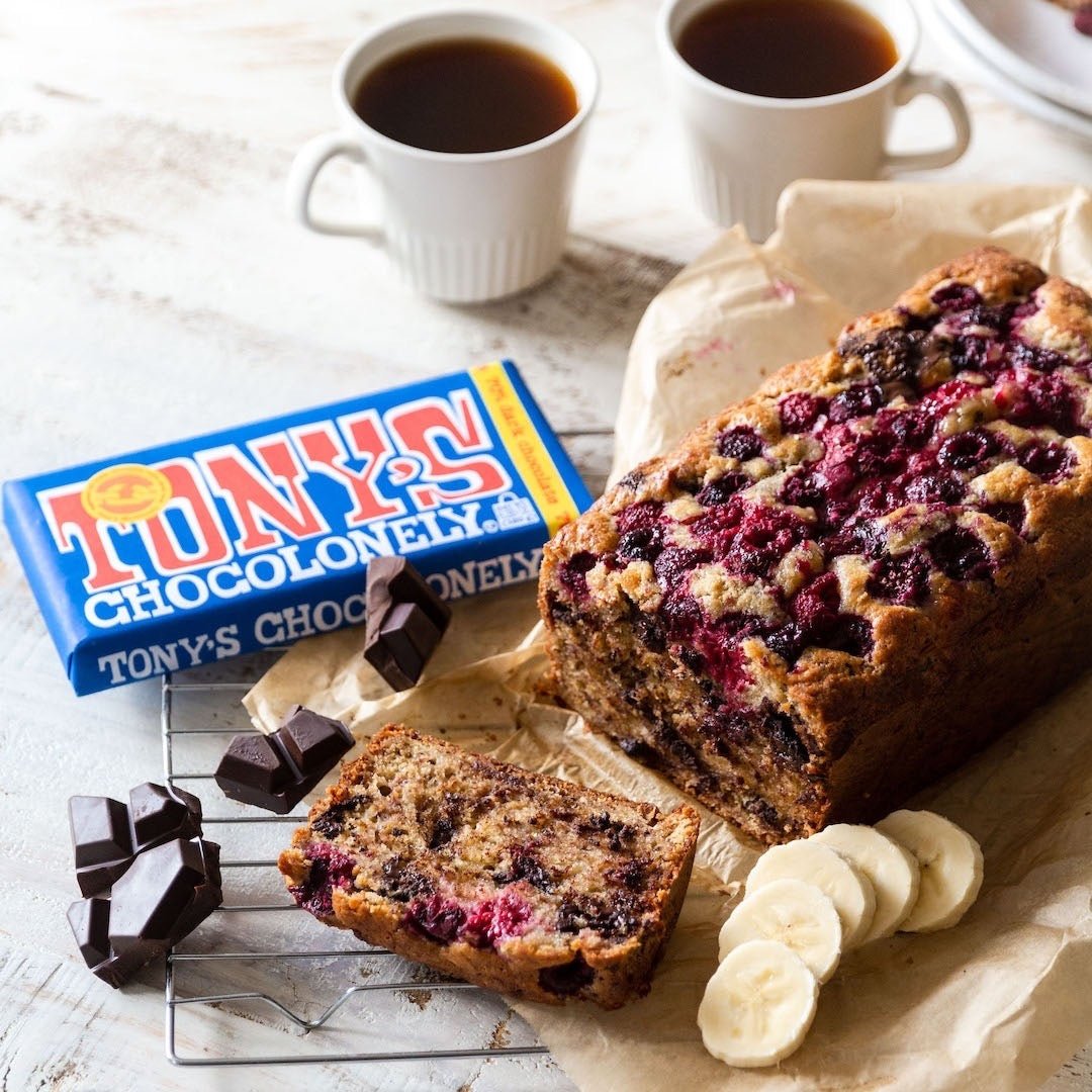 Tony's Chocolonely Chocolate, Banana & Raspberry Loaf - Cook & Nelson