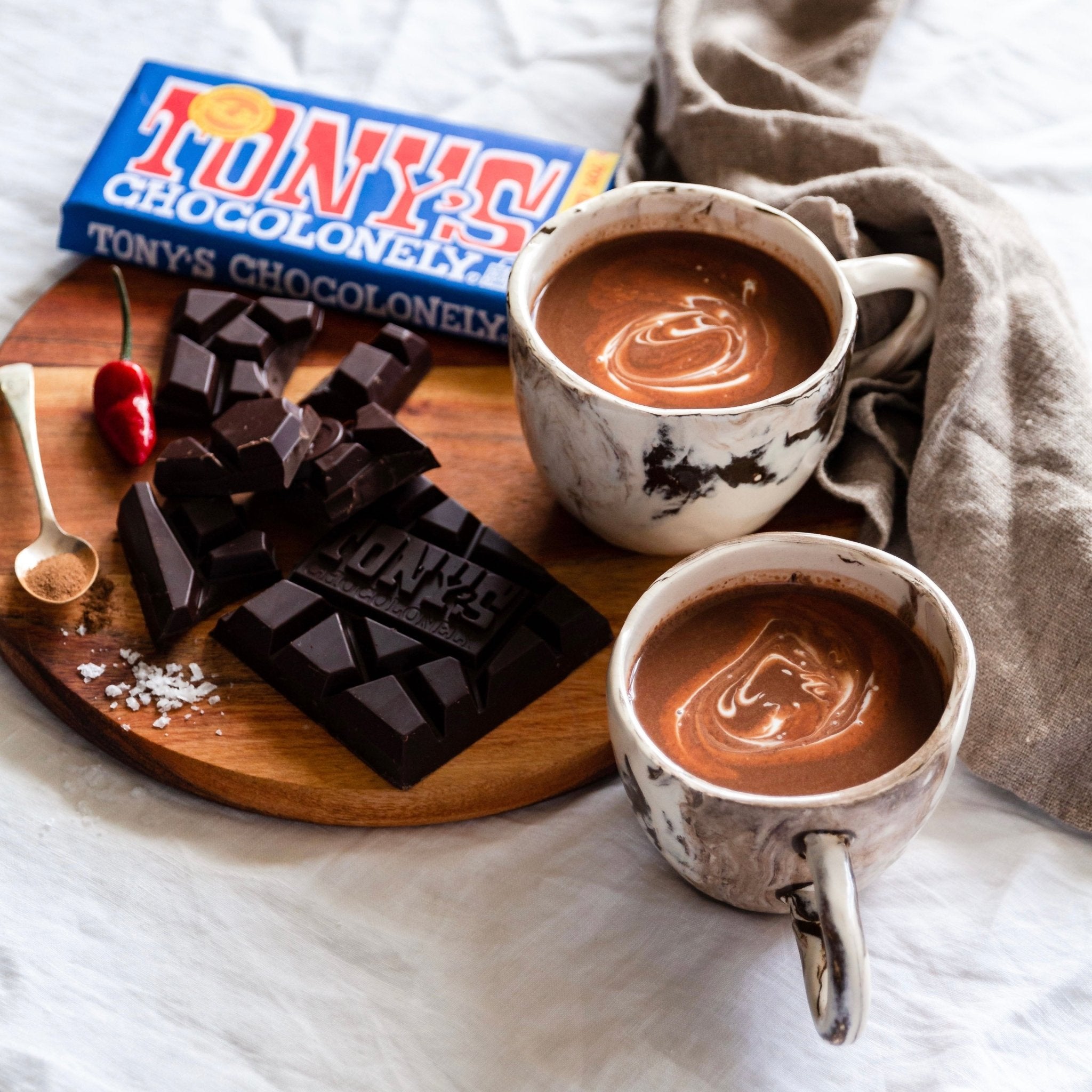 Vegan Mexican-inspired Hot Chocolate with Tony’s Chocolonely Dark Chocolate - Cook & Nelson