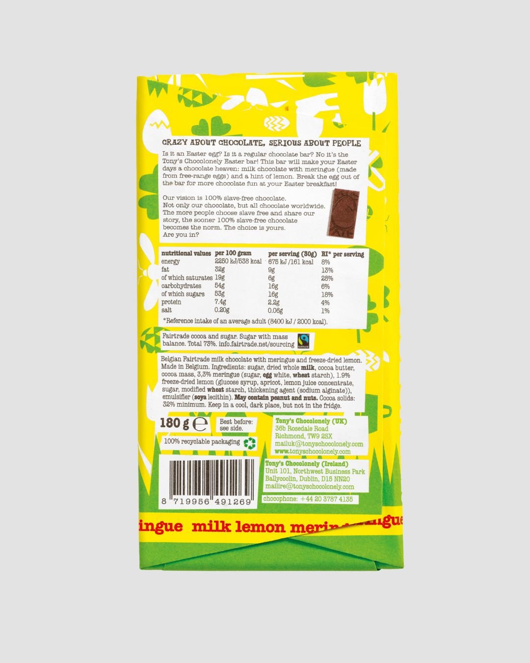 Lemon Meringue Milk Chocolate 32%, 3 x 180g Bar Pack - Cook & Nelson